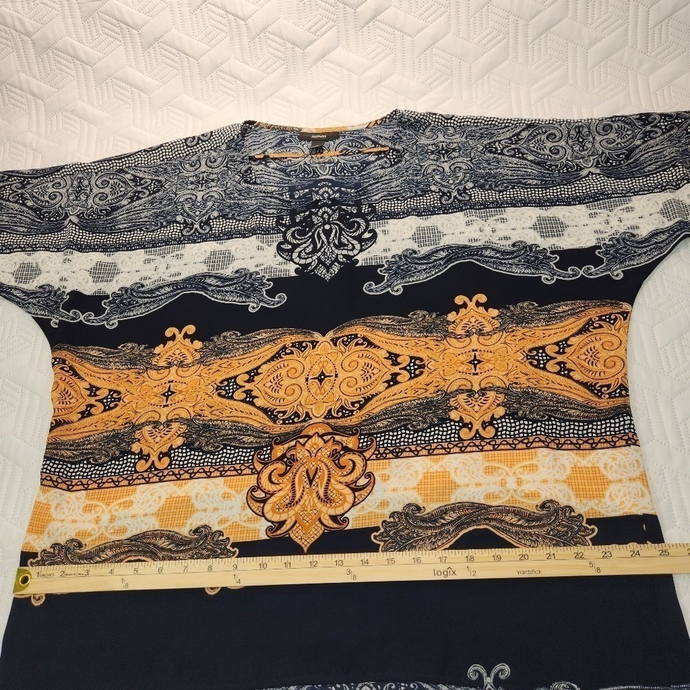 Alfani Blouse Women Navy White Orange Loose Flowy Fit Airy Boho 14W Peasant - Picture 8 of 11